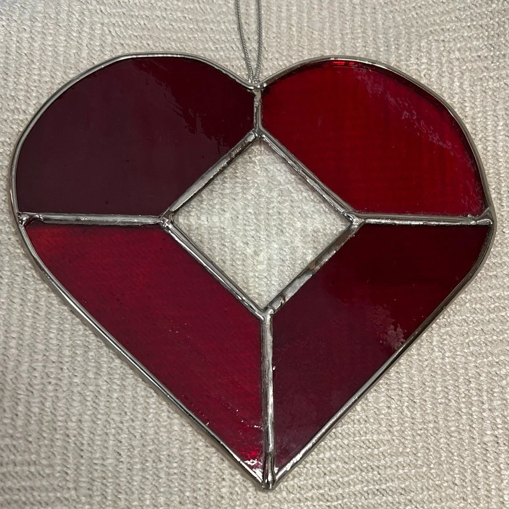 Stained Glass Heart Sun Catcher With A Beveled Center